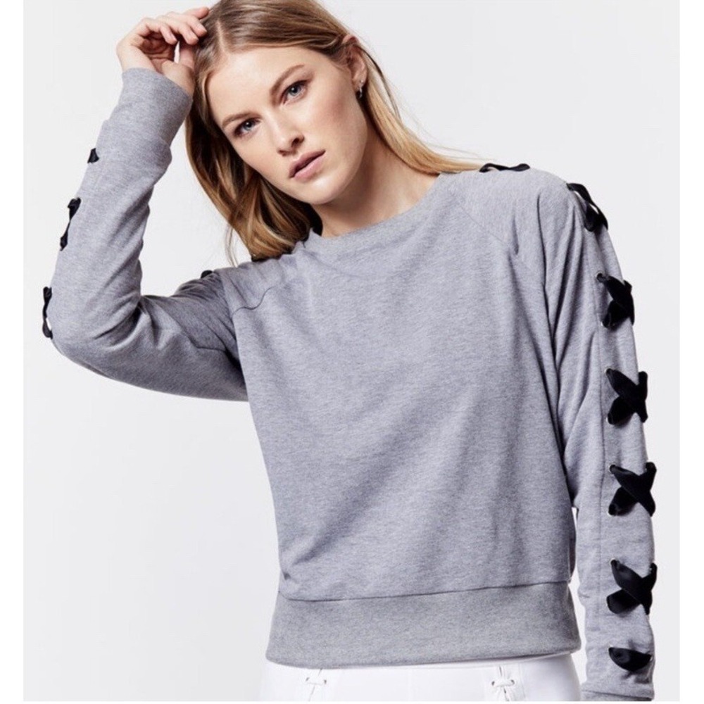 Carbon38 Size S Criss Cross Crewneck Sweatshirt Pullover Lace Up Ribbon Detail